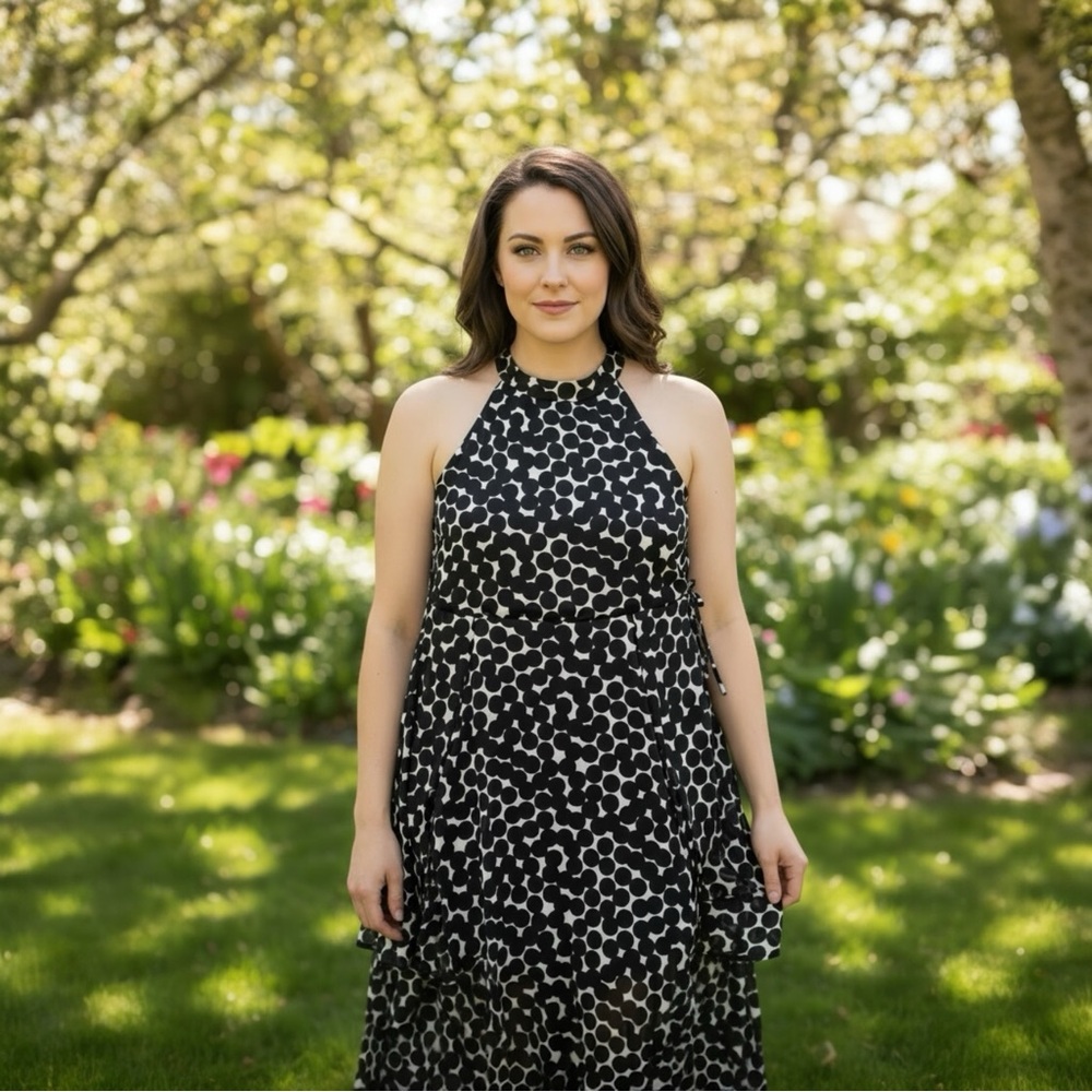 Anne Klein Polka Dot Sleeveless V-Neck Dress Size XL